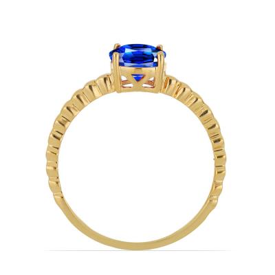 BUY 14K GOLD REAL BLUE SAPPHIRE GEMSTONE SINGLE STONE  RING